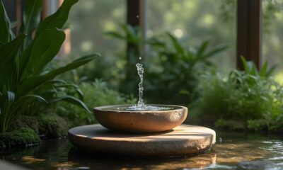 Water feature as a biophilic design idea in a tranquil space