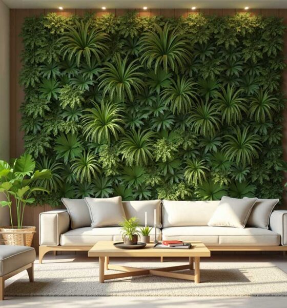 Living wall showcasing biophilic design ideas in a modern home