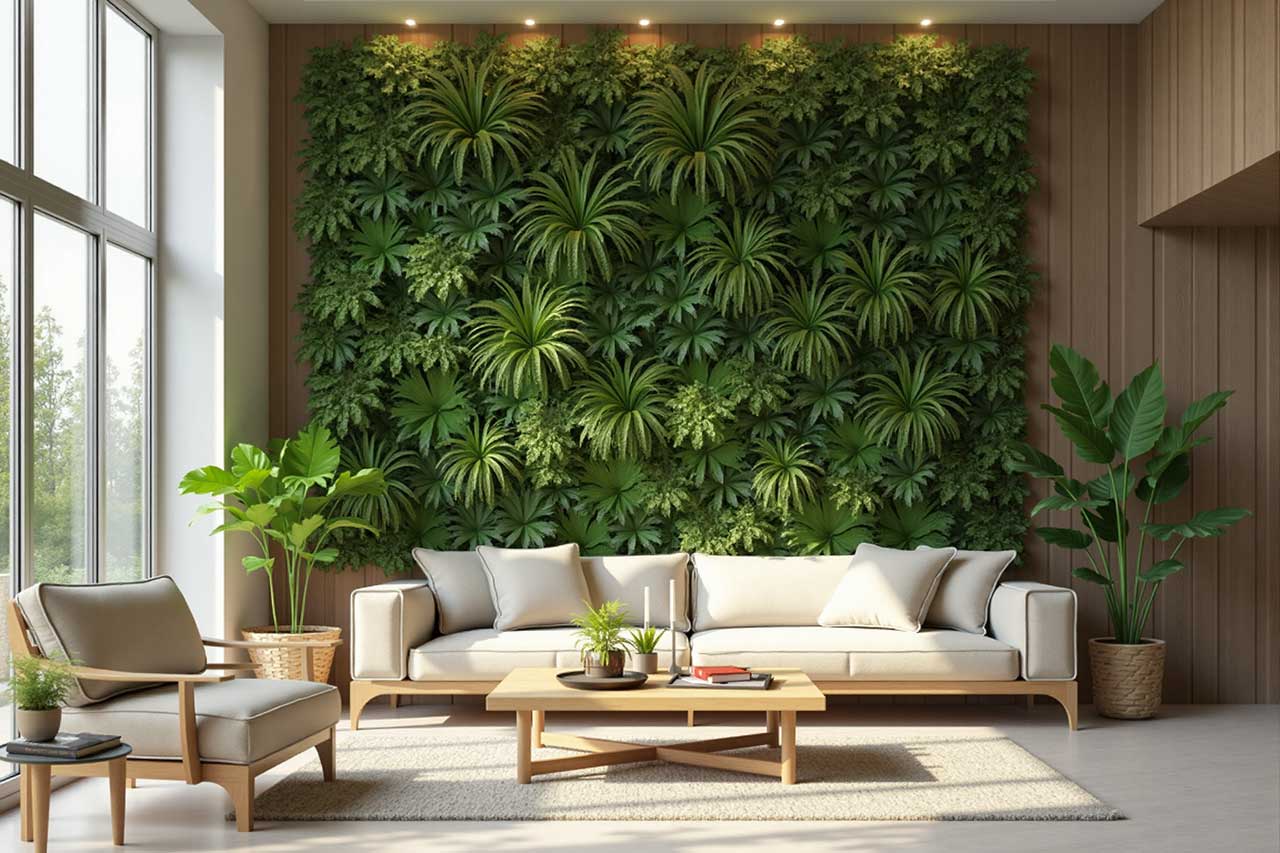 Living wall showcasing biophilic design ideas in a modern home